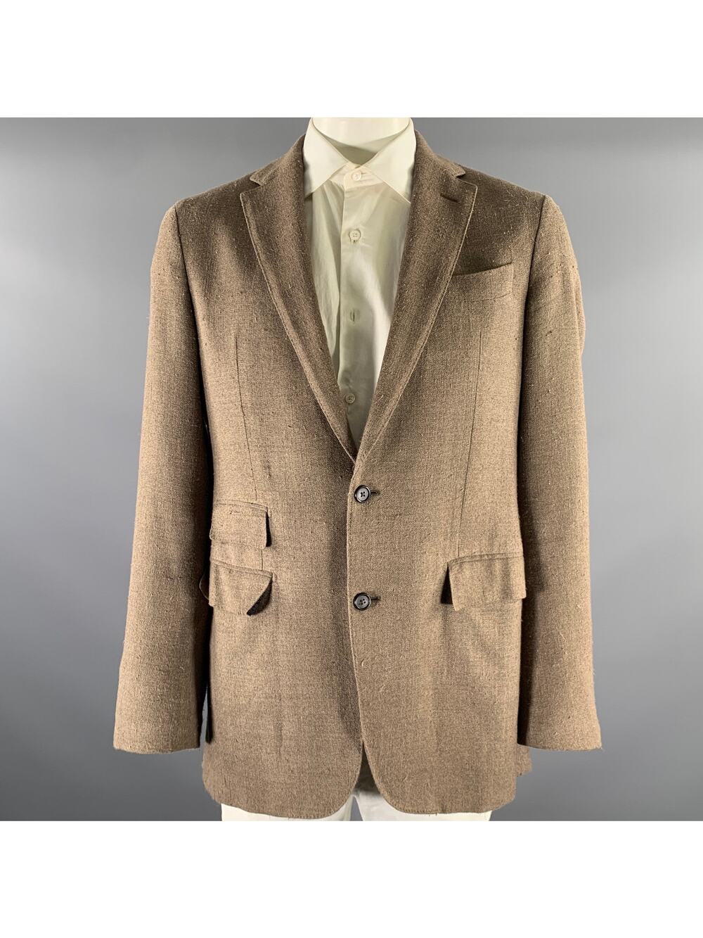 SID MASHBURN Size 44 Brown Textured Silk Linen Cotton Sport Coat